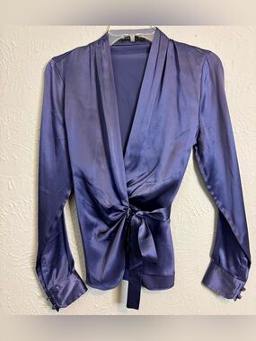 The Limited Satin Wrap Top in Deep Blue